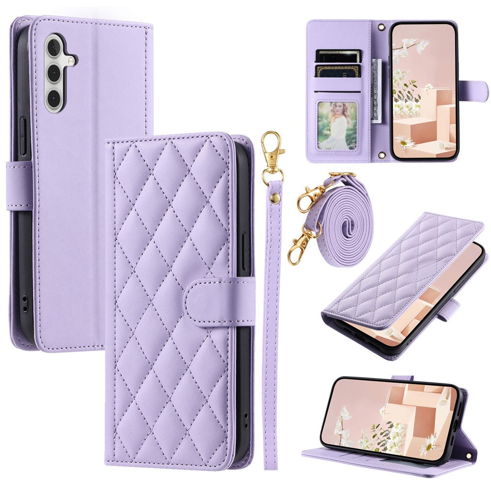 Galaxy A54 5G Wallet-Hülle – Rautenmuster mit Geldbörsenfunktion & Riemen