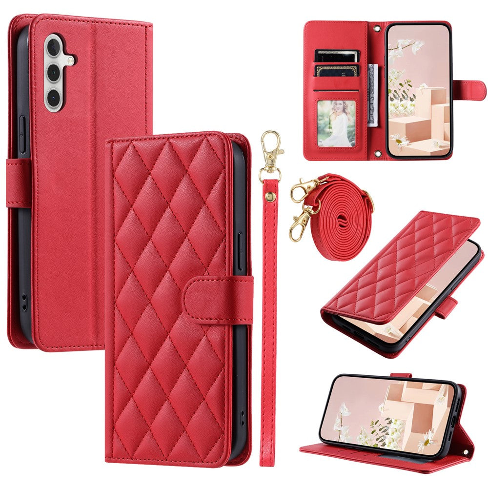 Galaxy A54 5G Wallet-Hülle – Rautenmuster mit Geldbörsenfunktion & Riemen