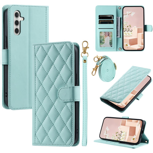 Galaxy A34 5G Wallet-Hülle – Rautenmuster mit Geldbörsenfunktion & Riemen