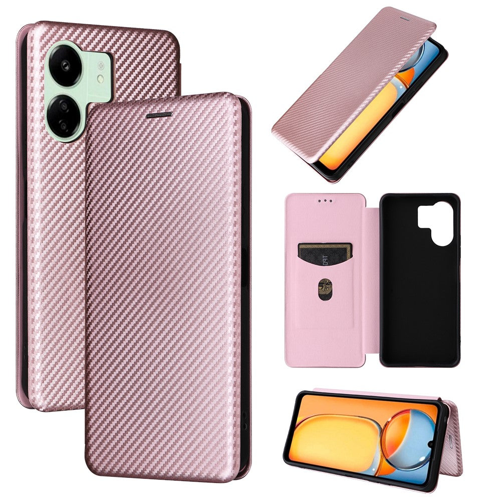 For Xiaomi Redmi 13C 5G / 13R 5G / Poco M6 5G Case PU Leather Carbon Fiber Texture Phone Cover