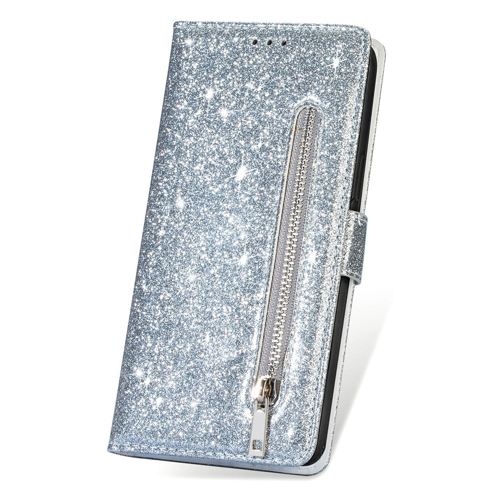 For Xiaomi Redmi Note 13 5G Case Stand Glitter Phone Leather Cover Zipper Pocket