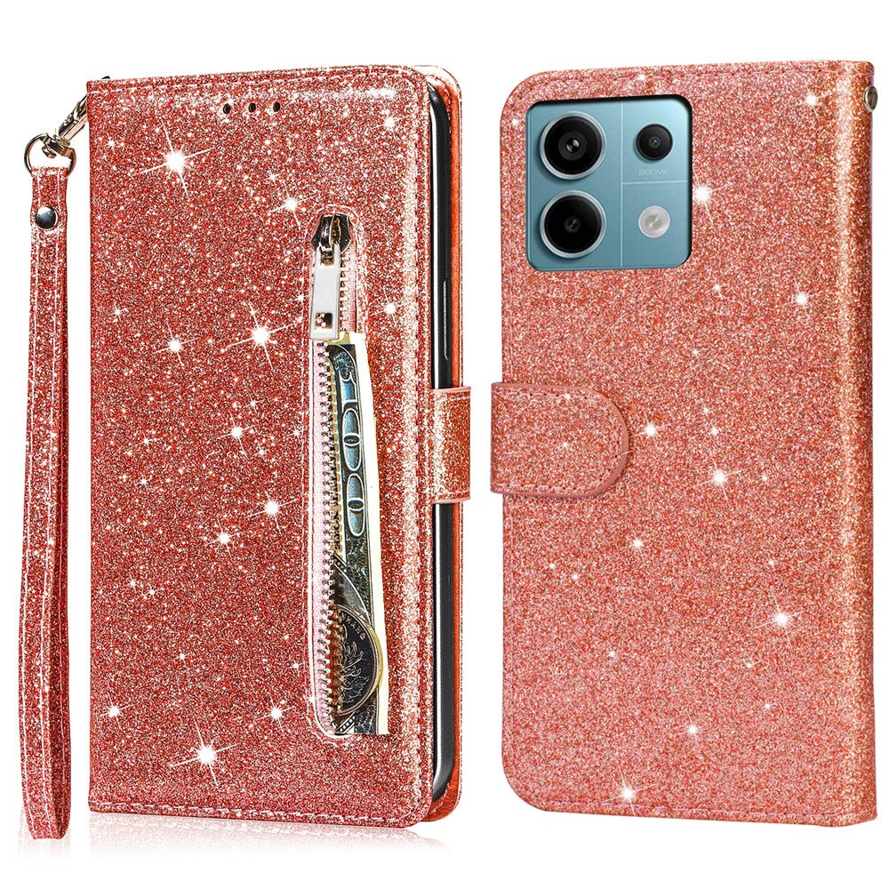 For Xiaomi Redmi Note 13 Pro 5G / Poco X6 5G Case Glitter Zipper Leather Cover with Wallet