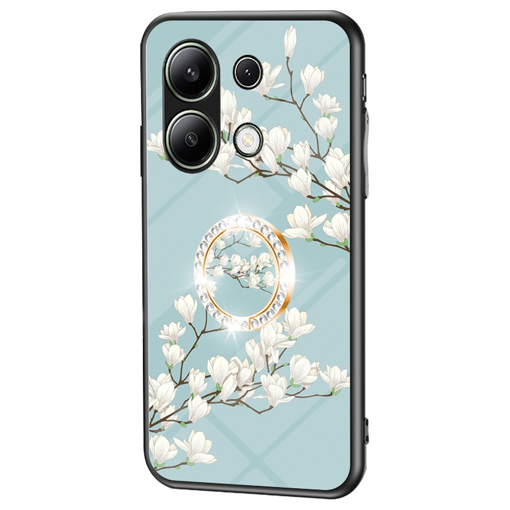 For Xiaomi Redmi Note 13 4G Case Tempered Glass Pattern Printing Phone Cover with Ring Kickstand