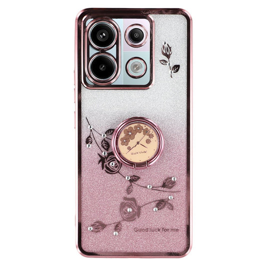 KADEM For Xiaomi Redmi Note 13 Pro 5G / Poco X6 5G Case Rhinestone Flower Ring Kickstand TPU Phone Cover