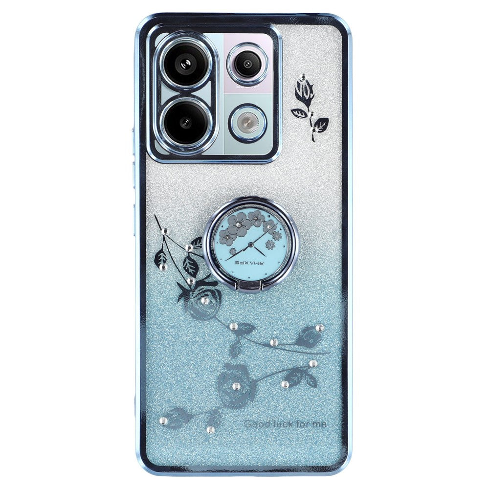 KADEM For Xiaomi Redmi Note 13 Pro 5G / Poco X6 5G Case Rhinestone Flower Ring Kickstand TPU Phone Cover