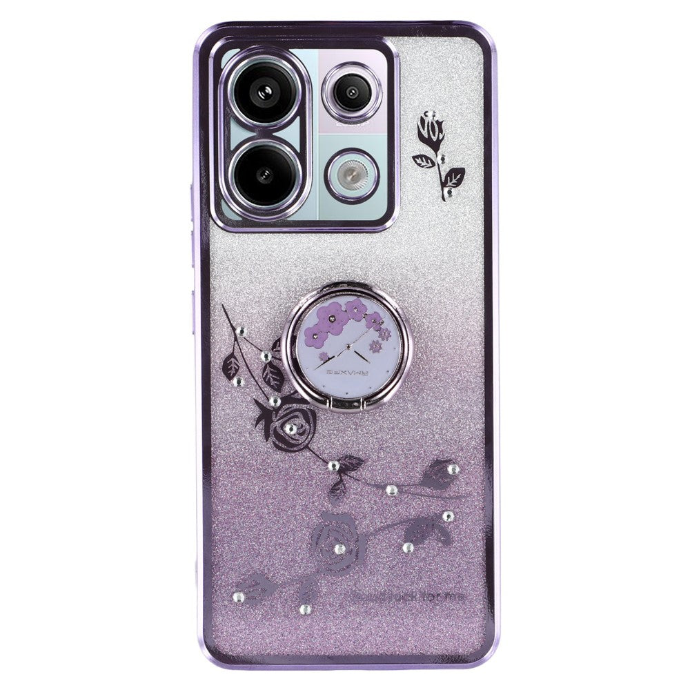 KADEM For Xiaomi Redmi Note 13 Pro 5G / Poco X6 5G Case Rhinestone Flower Ring Kickstand TPU Phone Cover