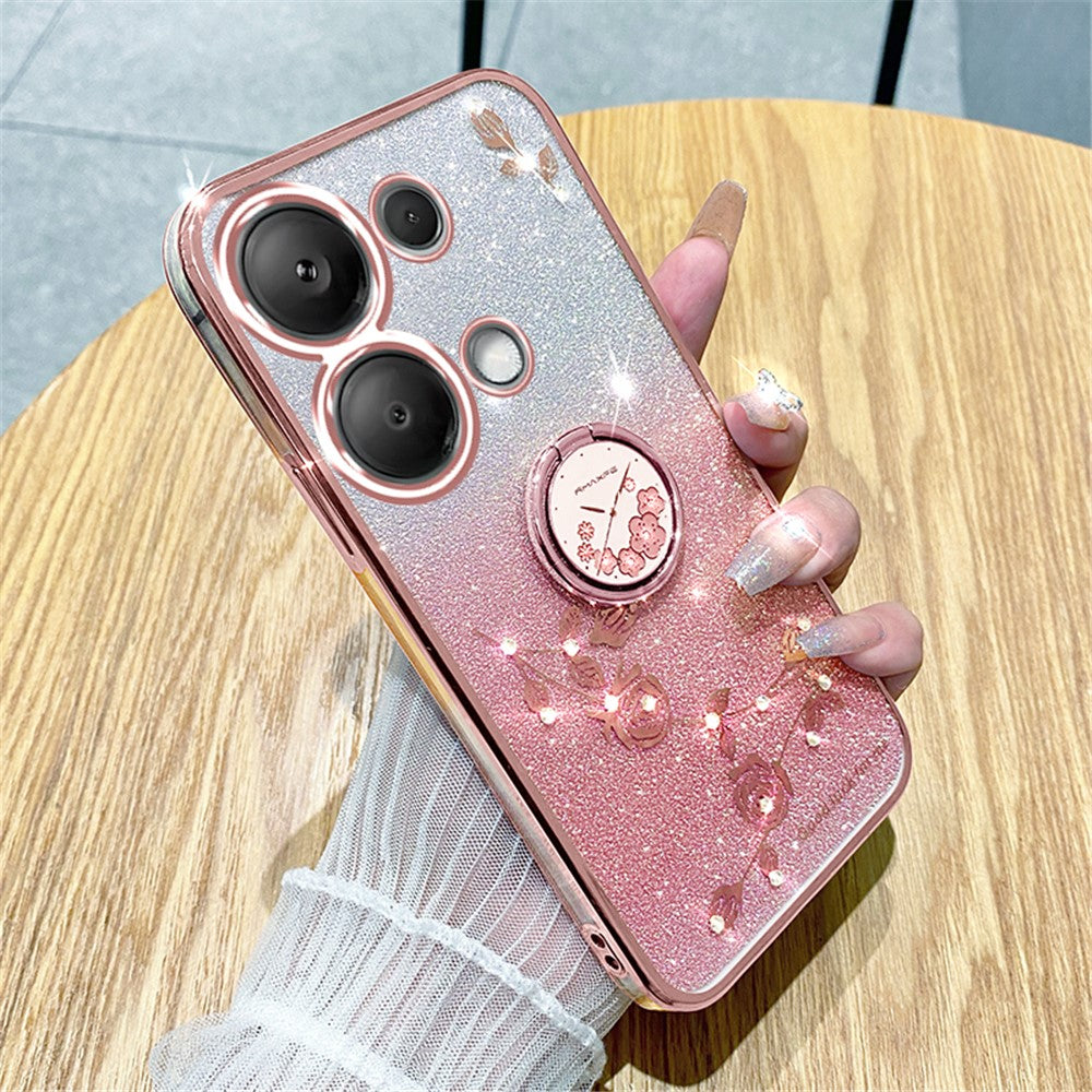 KADEM For Xiaomi Redmi Note 13 5G Cell Phone Case Glitter TPU Cover with Ring Kickstand