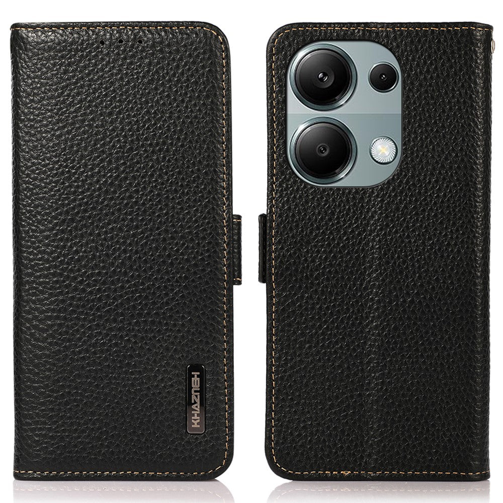 KHAZNEH For Xiaomi Redmi Note 13 4G Wallet Case Genuine Cow Leather+TPU Phone Cover