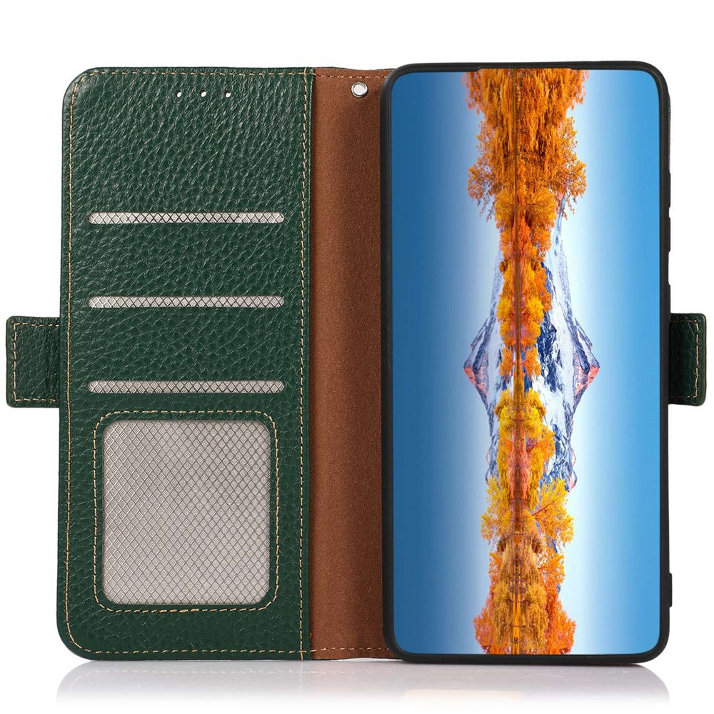 KHAZNEH For Xiaomi Redmi Note 13 4G Wallet Case Genuine Cow Leather+TPU Phone Cover