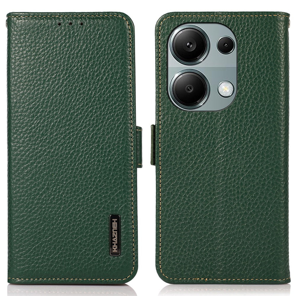 KHAZNEH For Xiaomi Redmi Note 13 Pro 4G / Poco M6 Pro 4G Wallet Case RFID Blocking Genuine Cow Leather Phone Cover