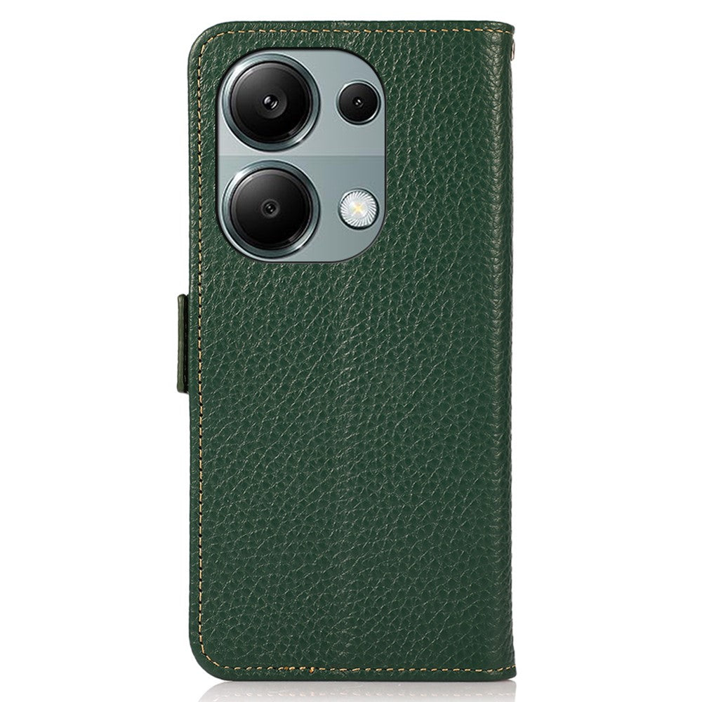 KHAZNEH For Xiaomi Redmi Note 13 Pro 4G / Poco M6 Pro 4G Wallet Case RFID Blocking Genuine Cow Leather Phone Cover