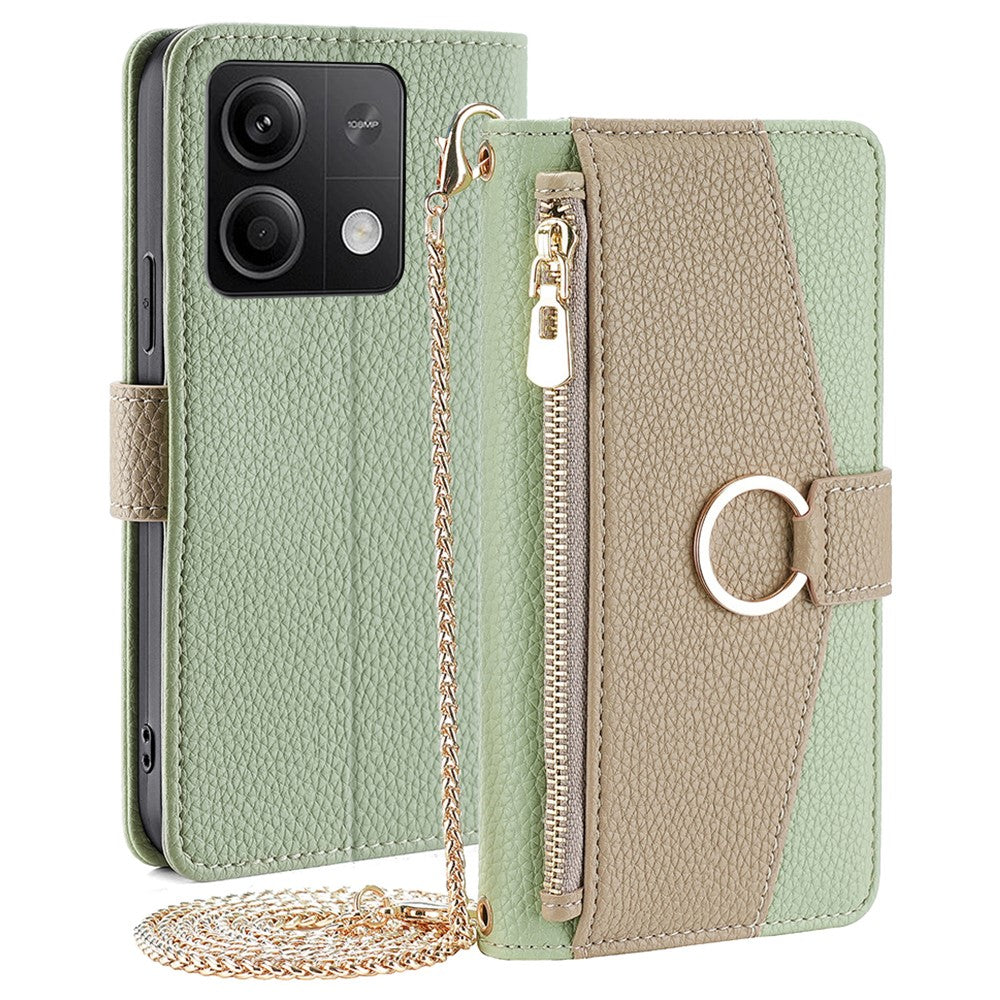For Xiaomi Redmi Note 13 5G Wallet Case Shoulder Strap Mirror Inside Leather Phone Cover