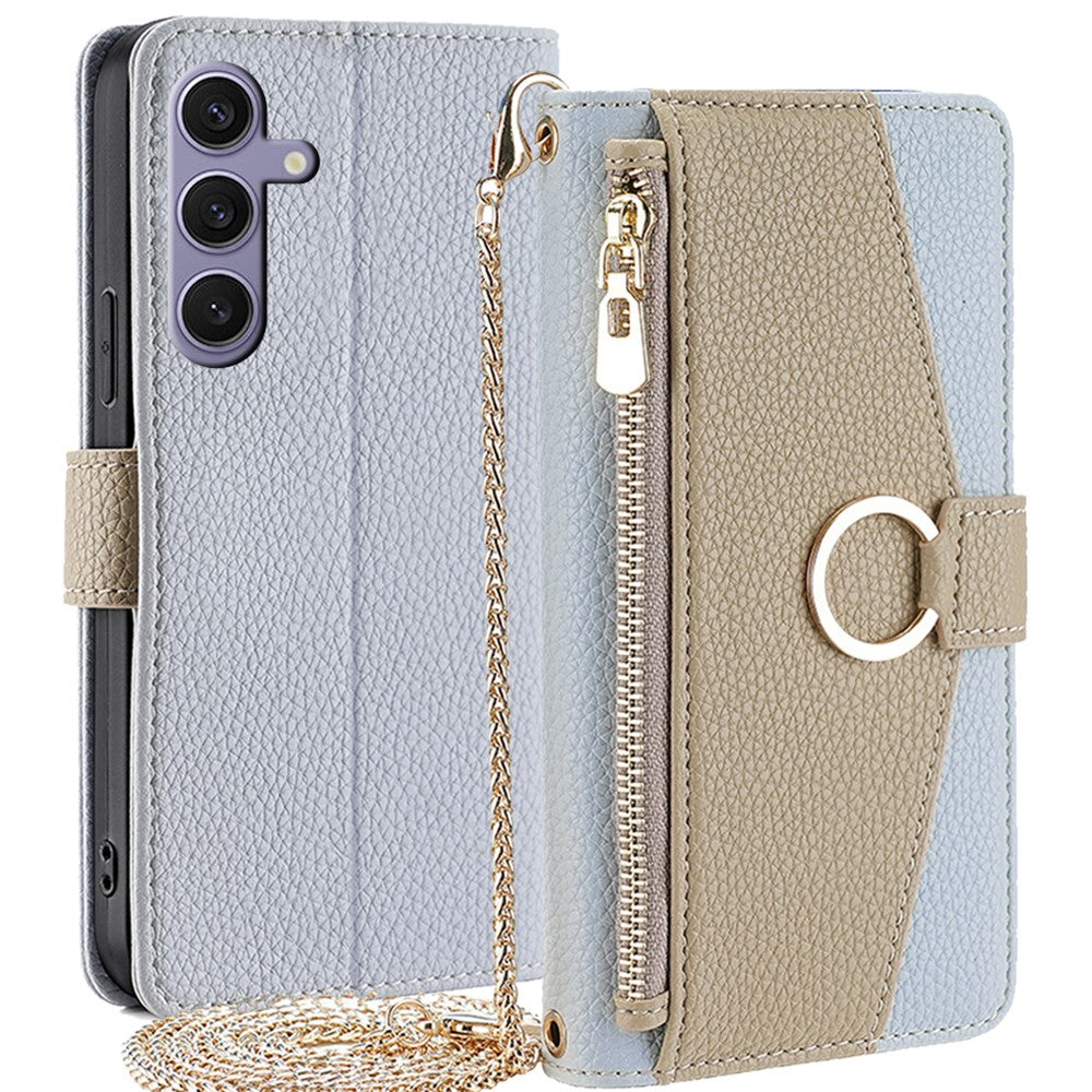 Galaxy S24 Plus Wallet-Hülle – Litschi-Textur, mit Spiegel & Kettenschultergurt