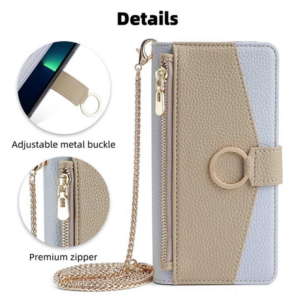 Galaxy S24 Plus Wallet-Hülle – Litschi-Textur, mit Spiegel & Kettenschultergurt