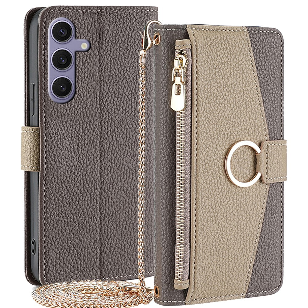 Galaxy S24 Plus Wallet-Hülle – Litschi-Textur, mit Spiegel & Kettenschultergurt