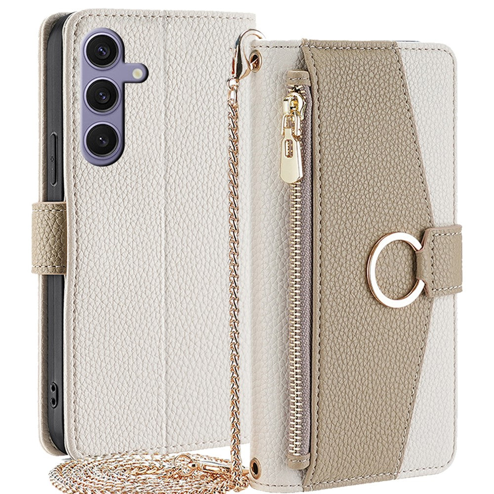 Galaxy S24 Plus Wallet-Hülle – Litschi-Textur, mit Spiegel & Kettenschultergurt