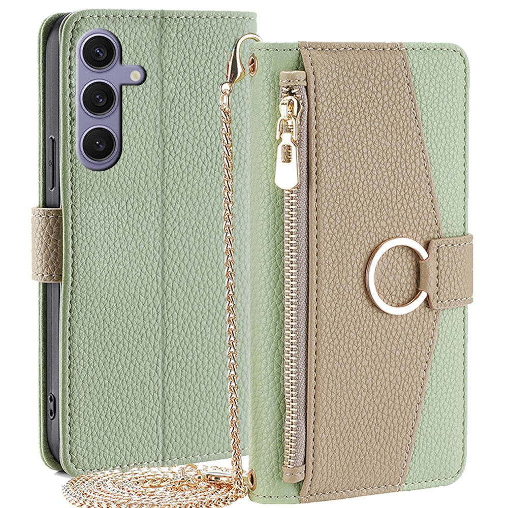 Galaxy S24 Plus Wallet-Hülle – Litschi-Textur, mit Spiegel & Kettenschultergurt