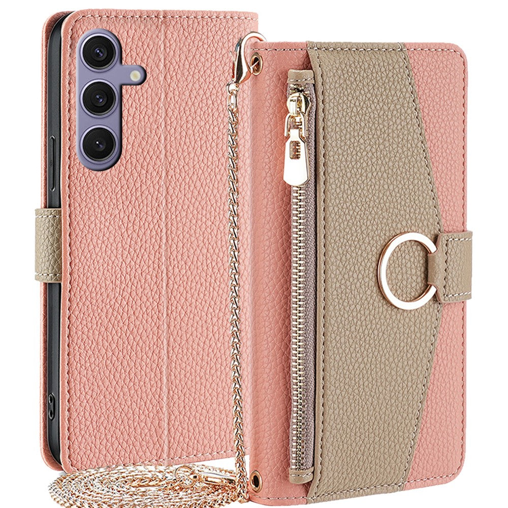 Galaxy S24 Plus Wallet-Hülle – Litschi-Textur, mit Spiegel & Kettenschultergurt