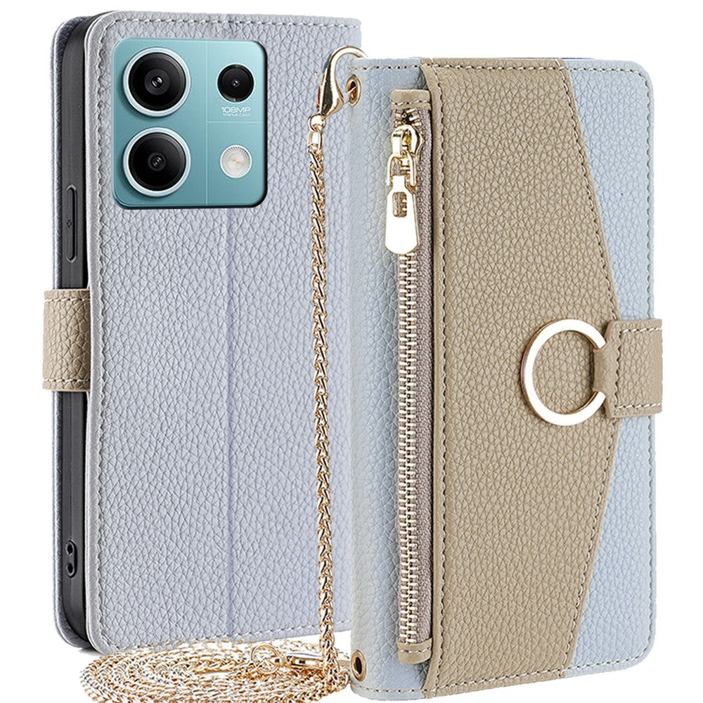 For Xiaomi Redmi Note 13 4G Case PU Leather Zipper Wallet Phone Cover with Makeup Mirror