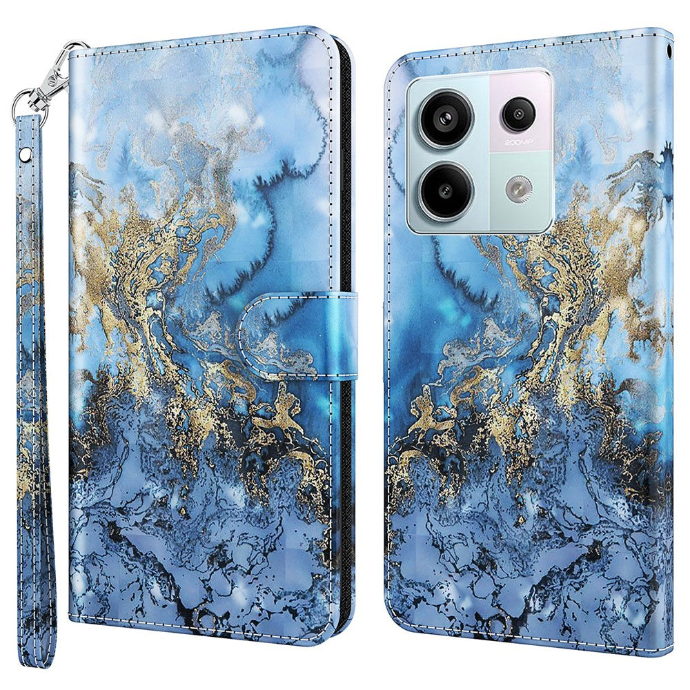 For Xiaomi Redmi Note 13 5G Leather Case 3D Pattern Printing Phone Cover with Hand Strap