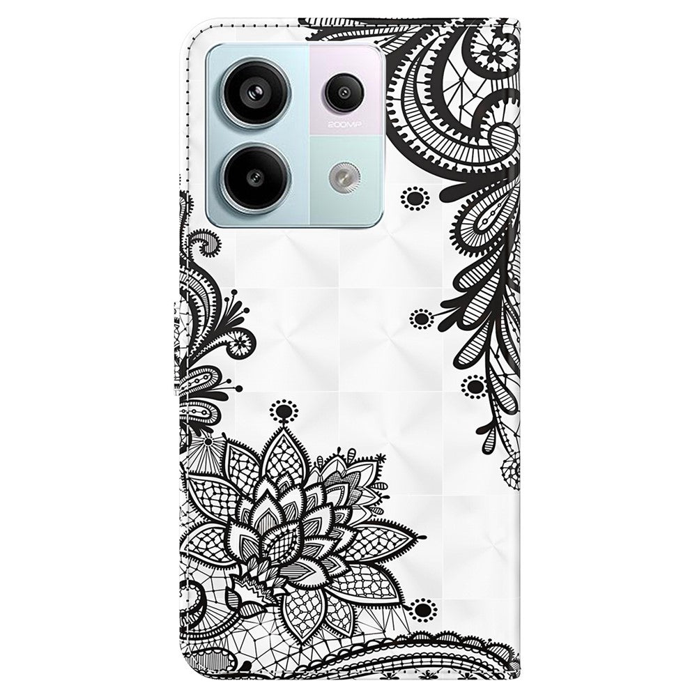 For Xiaomi Redmi Note 13 5G Leather Case 3D Pattern Printing Phone Cover with Hand Strap