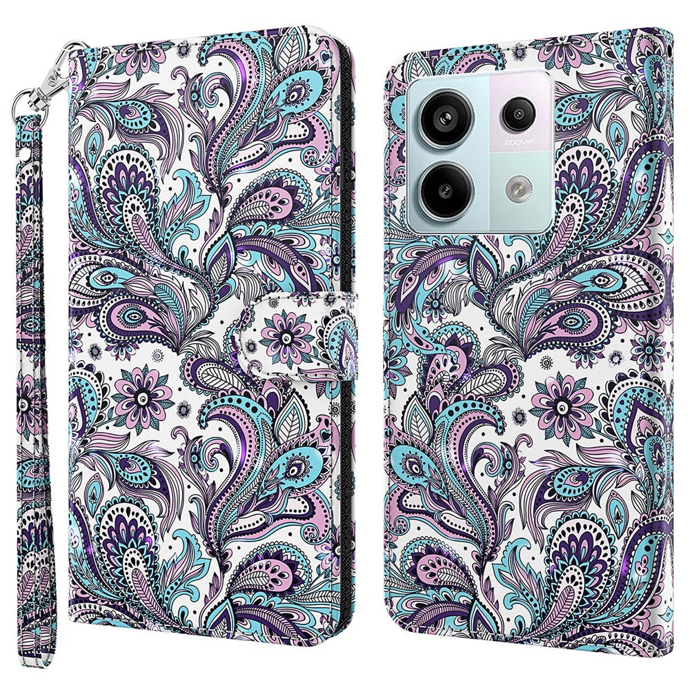For Xiaomi Redmi Note 13 Pro 5G / Poco X6 5G Case with Hand Strap 3D Pattern Printing Leather Phone Cover