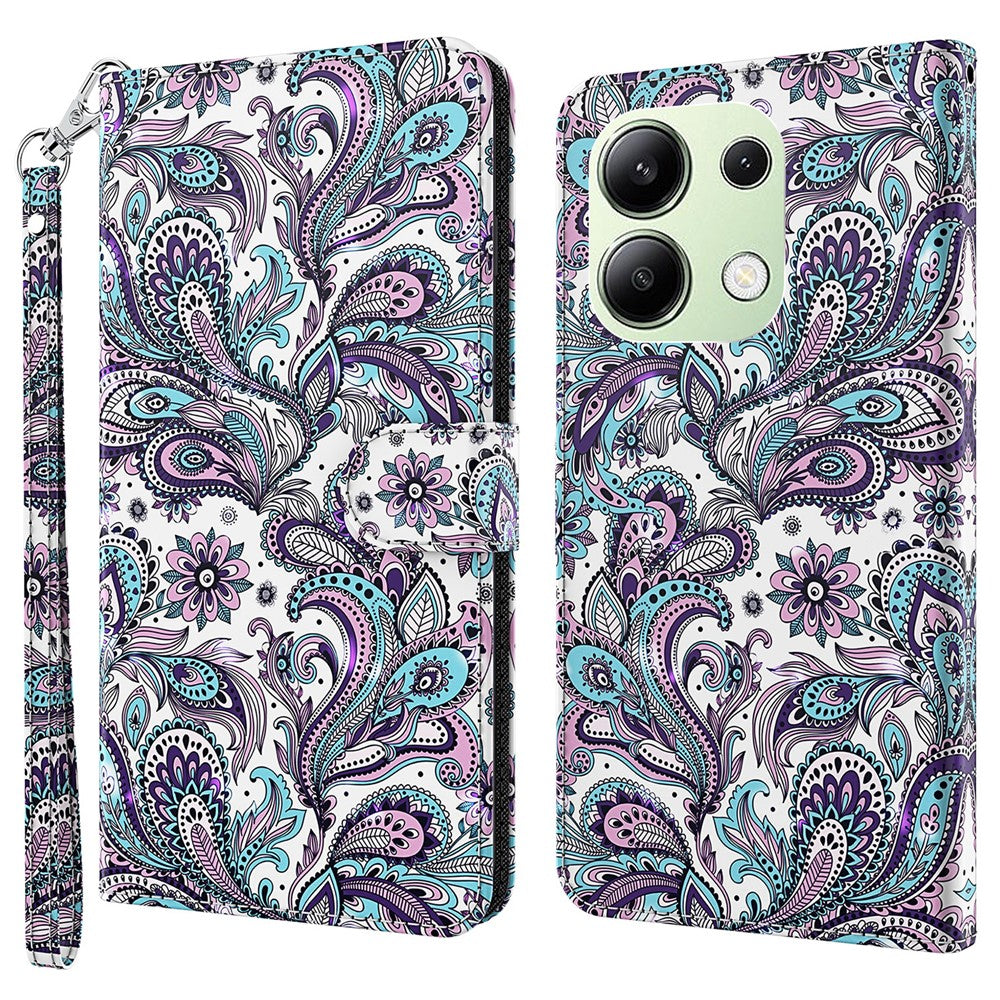 For Xiaomi Redmi Note 13 4G Phone Case 3D Pattern Printing Leather Flip Cover with Hand Strap