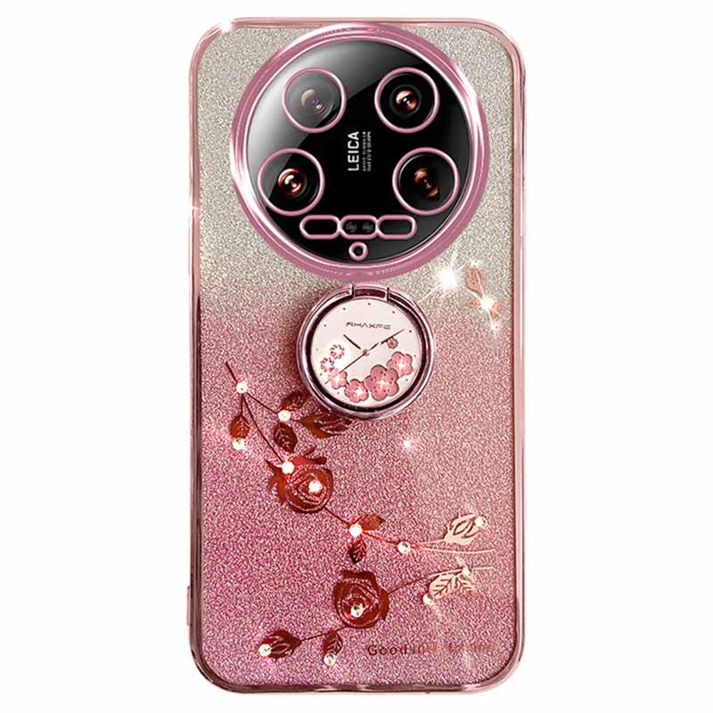 KADEM For Xiaomi 14 Ultra Case Kickstand Rhinestone Flower Anti-Scratch TPU Phone Cover