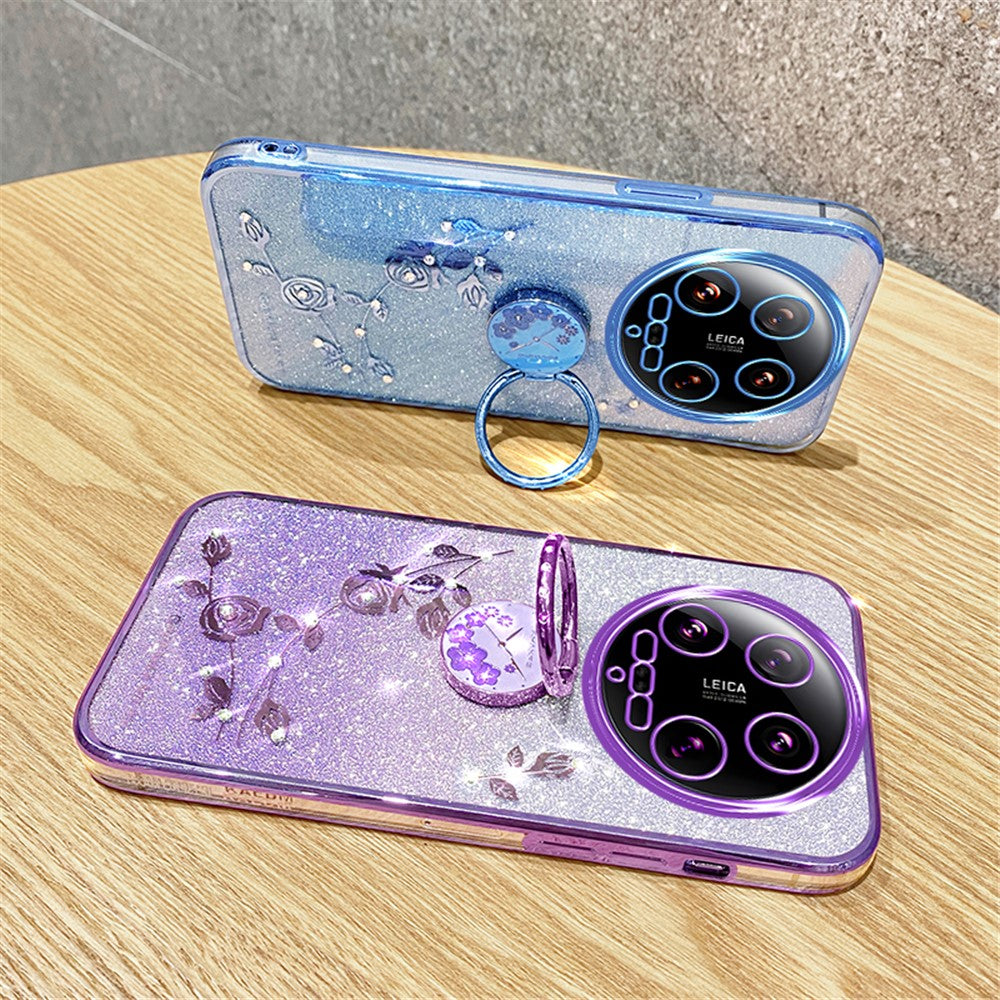 KADEM For Xiaomi 14 Ultra Case Kickstand Rhinestone Flower Anti-Scratch TPU Phone Cover