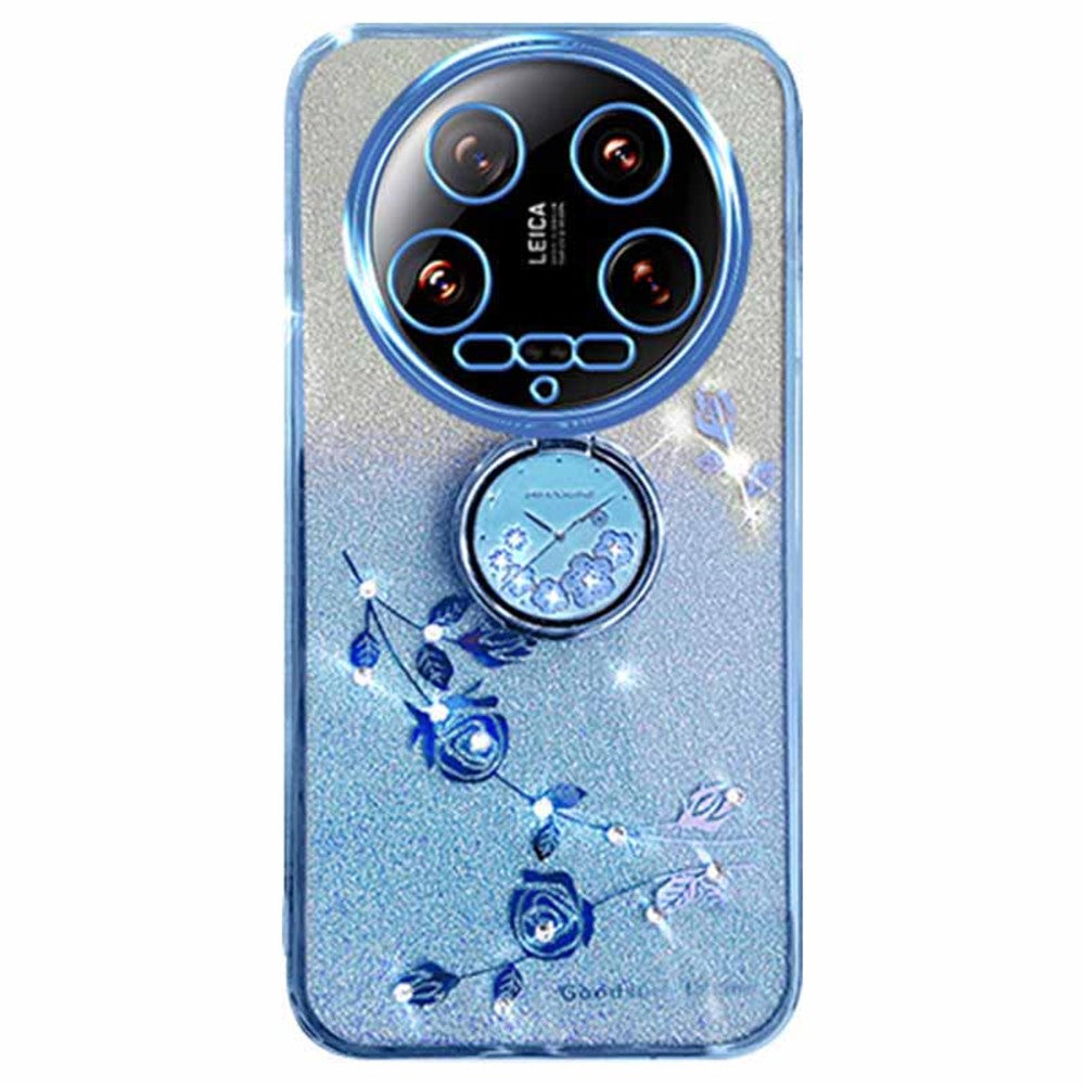 KADEM For Xiaomi 14 Ultra Case Kickstand Rhinestone Flower Anti-Scratch TPU Phone Cover