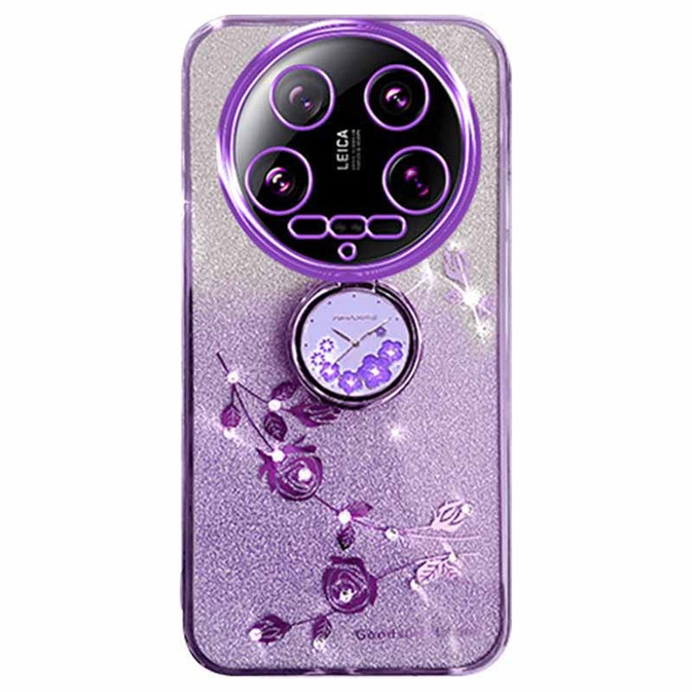 KADEM For Xiaomi 14 Ultra Case Kickstand Rhinestone Flower Anti-Scratch TPU Phone Cover