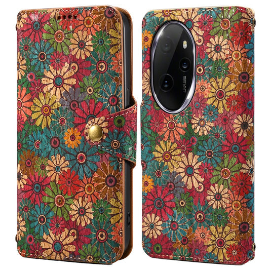 Honor 100 Pro 5G Handyhülle – Ledertasche, Brieftaschenständer, Blumen