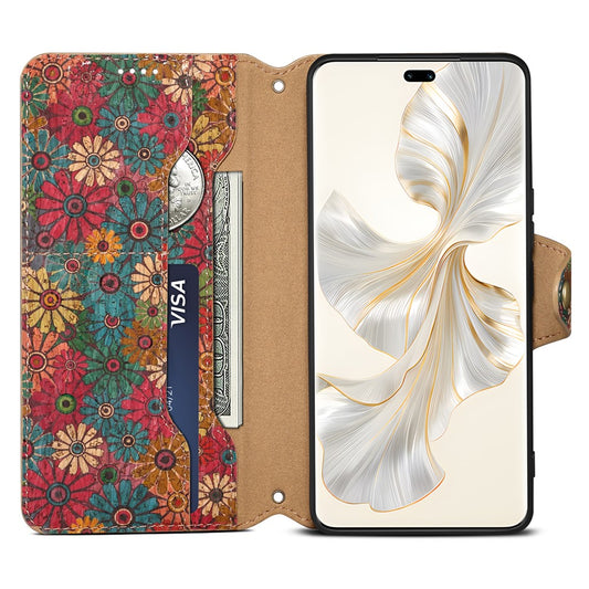 Honor 100 Pro 5G Handyhülle – Ledertasche, Brieftaschenständer, Blumen