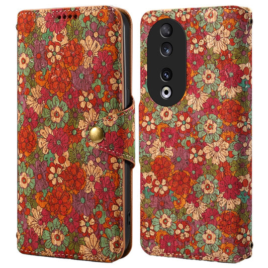 Honor 90 Handyhülle – aus Leder mit Blumenmuster und Brieftaschenständer