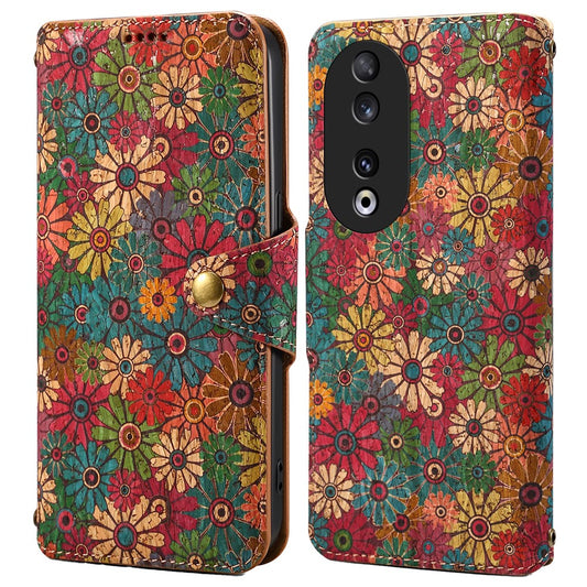 Honor 90 Handyhülle – aus Leder mit Blumenmuster und Brieftaschenständer