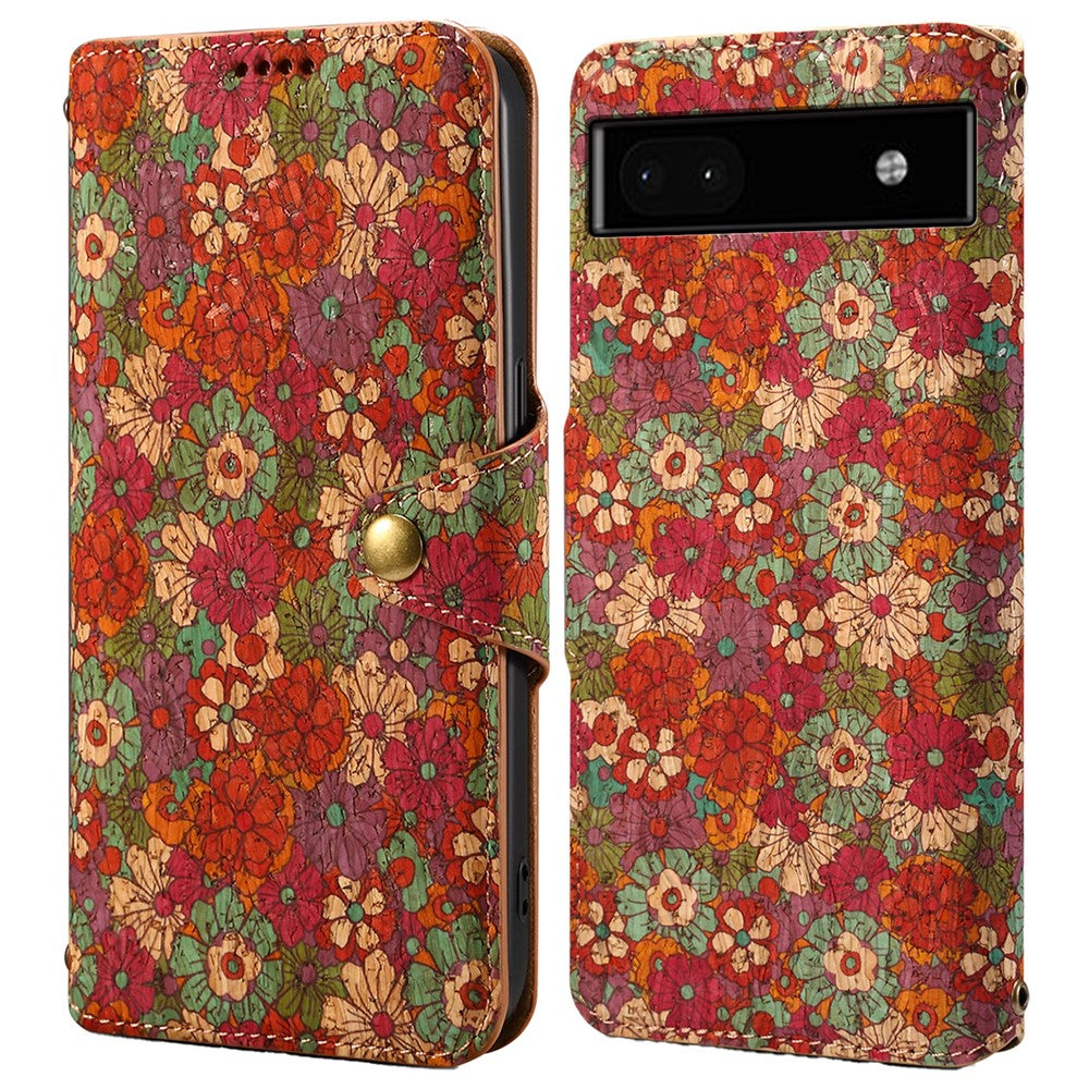 Pixel 6a Lederhülle – Mit Blumenmuster, Brieftasche & Ständer