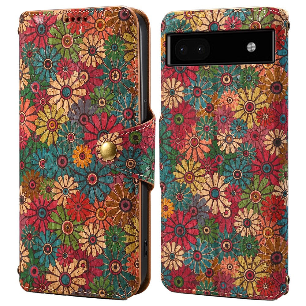 Pixel 6a Lederhülle – Mit Blumenmuster, Brieftasche & Ständer