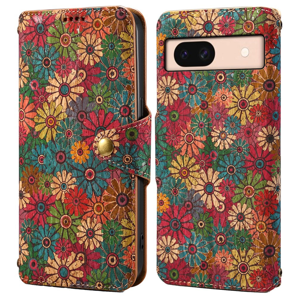 Pixel 8a Lederhülle – Mit Blumenmuster, Brieftasche & Ständer