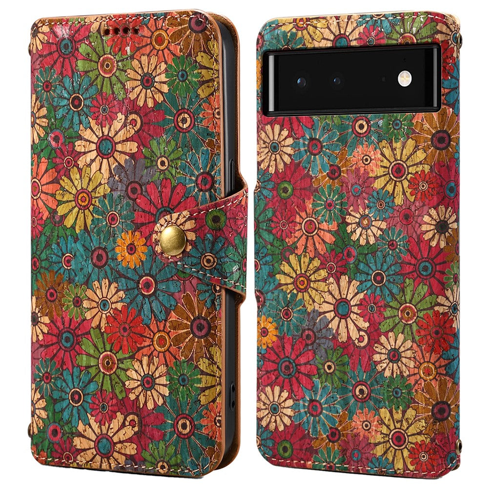Pixel 6 Lederhülle – Mit Blumenmuster, Brieftasche & Ständer