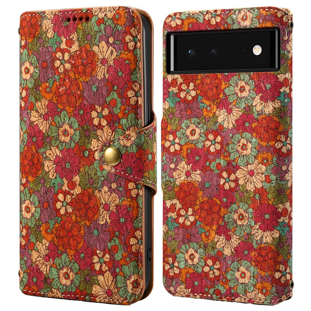 Pixel 6 Lederhülle – Mit Blumenmuster, Brieftasche & Ständer