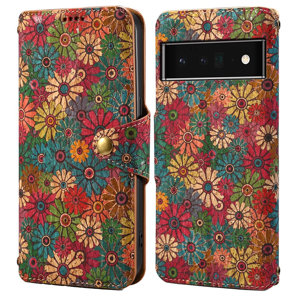 Pixel 6 Pro 5G Lederhülle – Mit Blumenmuster, Brieftasche & Ständer