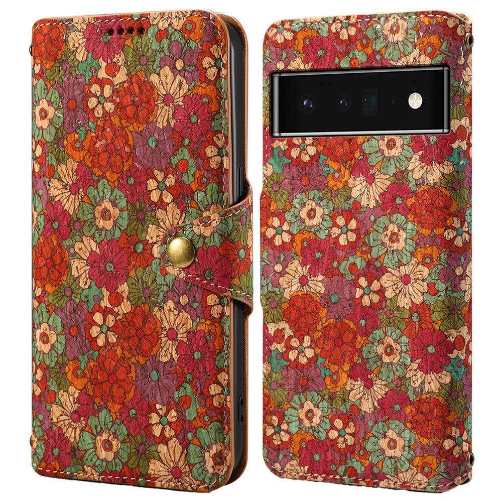 Pixel 6 Pro 5G Lederhülle – Mit Blumenmuster, Brieftasche & Ständer