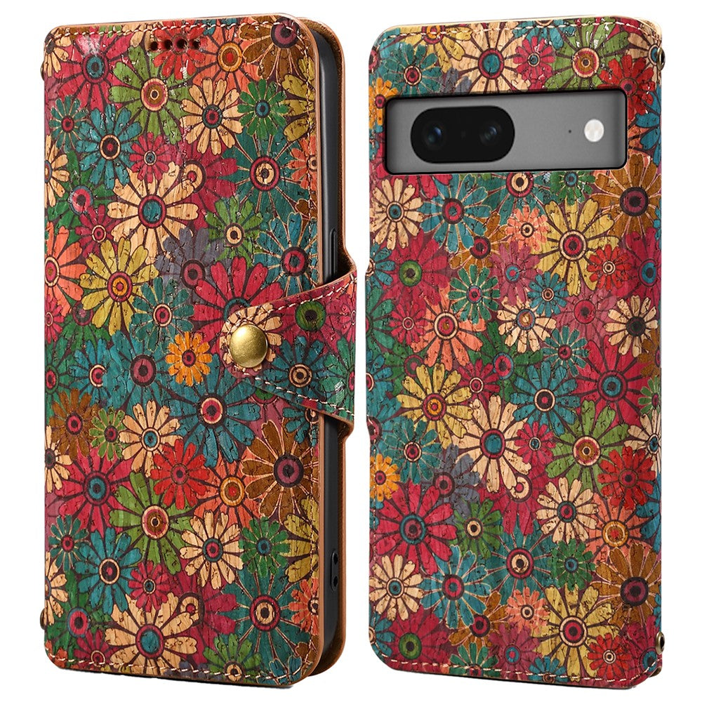 Pixel 7 5G Lederhülle – Mit Blumenmuster, Brieftasche & Ständer
