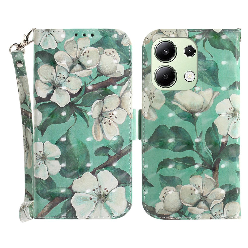 For Xiaomi Redmi Note 13 4G Case with Hand Strap Pattern Printing Leather Phone Cover
