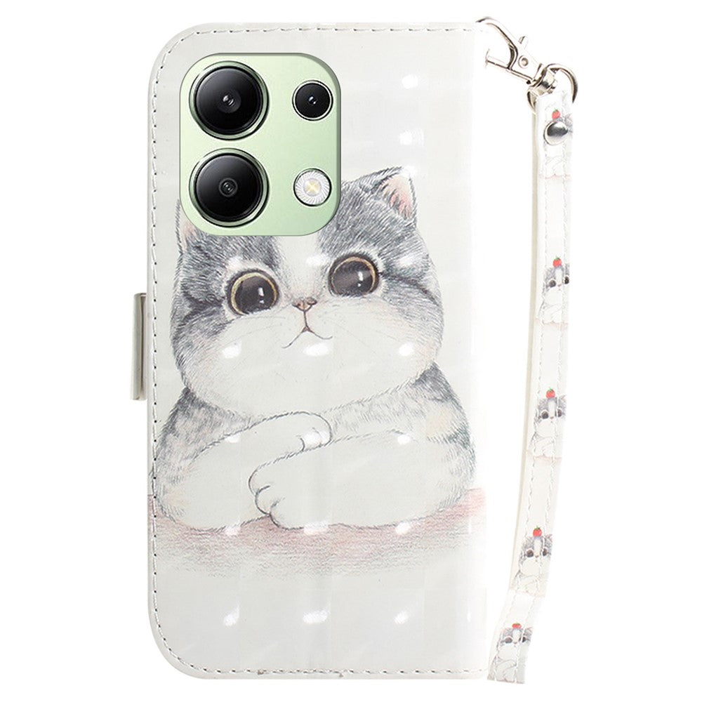For Xiaomi Redmi Note 13 4G Case with Hand Strap Pattern Printing Leather Phone Cover