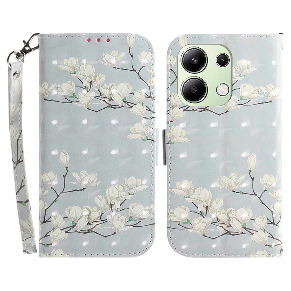 For Xiaomi Redmi Note 13 4G Case with Hand Strap Pattern Printing Leather Phone Cover