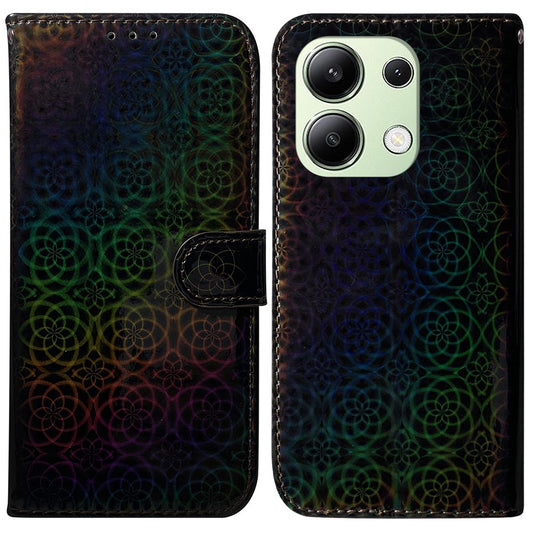 Xiaomi Redmi Note 13 4G Handyhülle – Brieftaschen- aus PU-Leder mit schillernder Blume