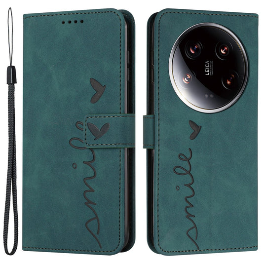 Xiaomi 14 Ultra Handyhülle – aus PU-Leder, magnetisch, Folio- mit Aufdruck „Liebesherz“.