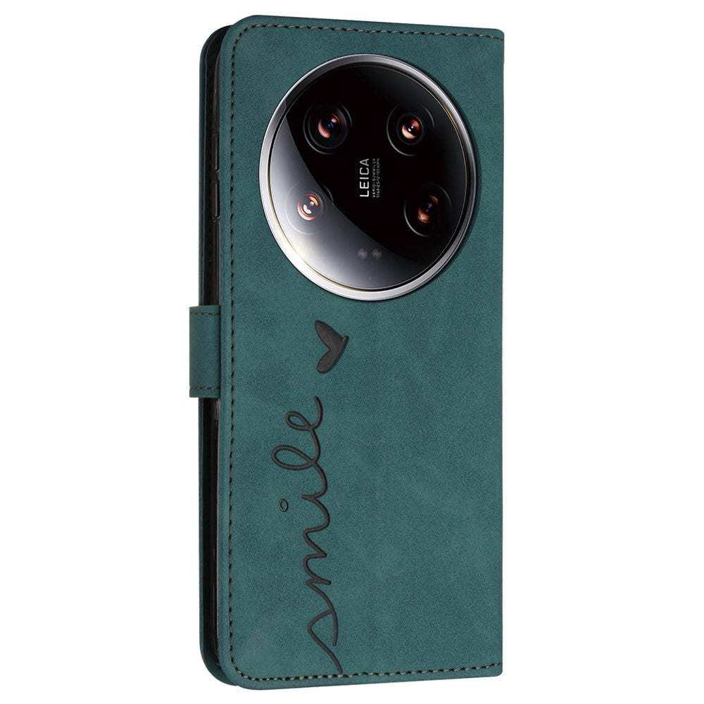 For Xiaomi 14 Ultra Case PU Leather Magnetic Folio Phone Cover Imprinted Love Heart