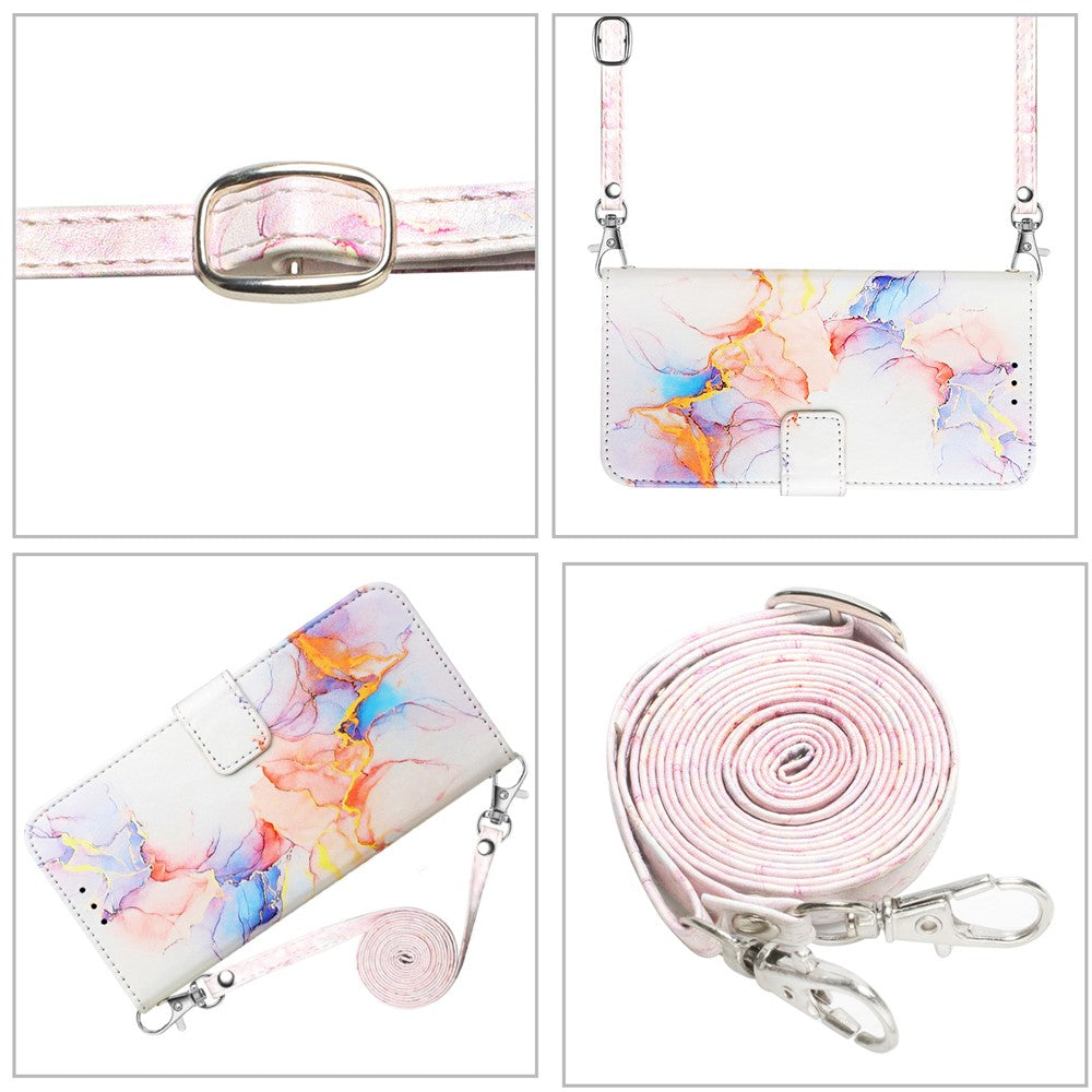 For Xiaomi Redmi Note 13 Pro 5G / Poco X6 5G Leather Case with Shoulder Strap Marble Pattern Phone Stand Cover